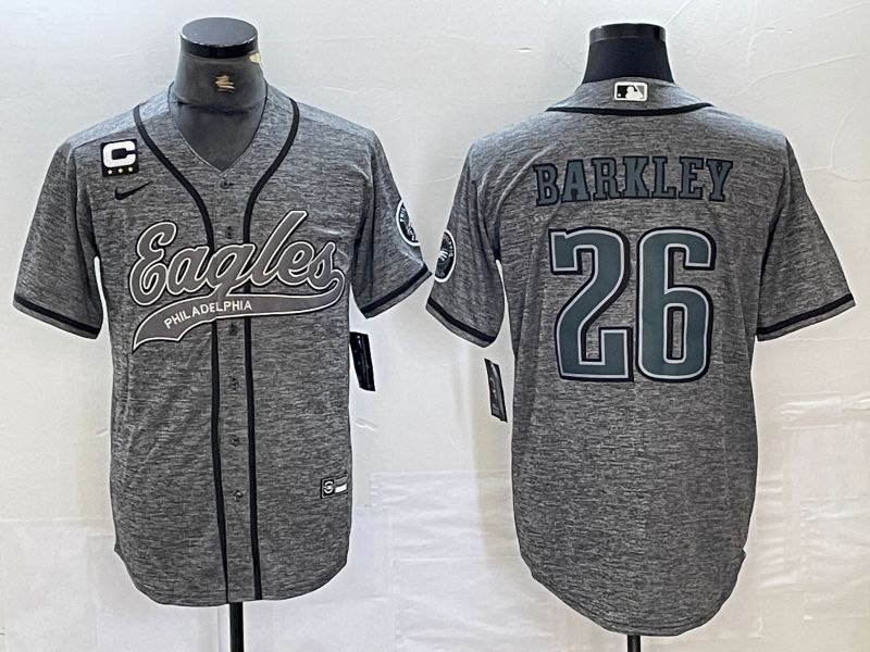 Men Philadelphia Eagles #26 Barkley Grey 2024 Nike Co branded NFL Jersey style 2